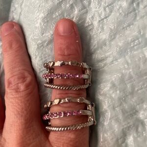 Silver Heart and Pink Gemstone Rings
